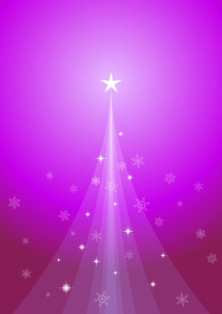 6種類のクリスマスツリーと雪片の縦型背景のイラストとベクター | 6種類のクリスマスツリーと雪片と紫色の縦型縦型背景