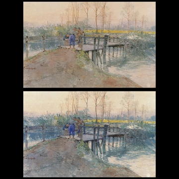 「村の橋」 吉田博 （1902年頃）